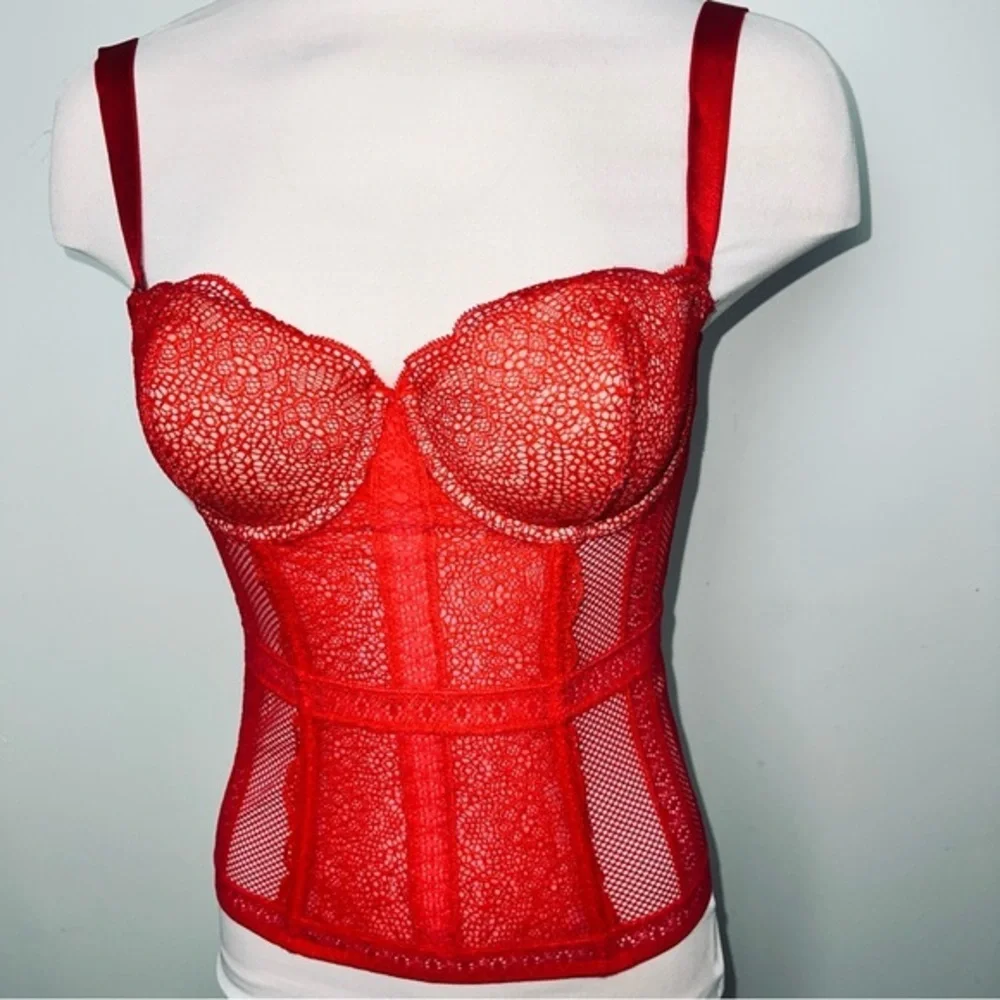 Victoria's Secret Scarlet Red Lace Bustier Corset - Underwire 34C